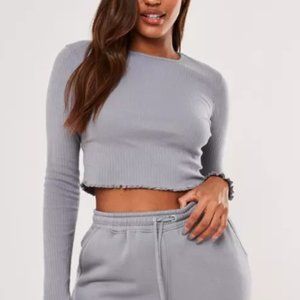Lilac Rib Lettuce Hem Crop Top